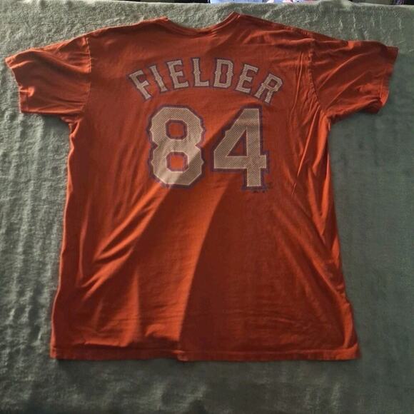 Vintage Majestic Texas Rangers #84 Fielder Red T-Shirt Jersey Size Large - Picture 4 of 6